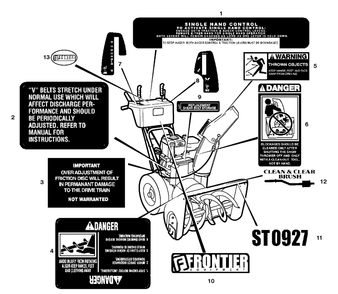 Decals Diagram and Parts List for 627954X16A 2005 Briggs and Stratton Snow Blower